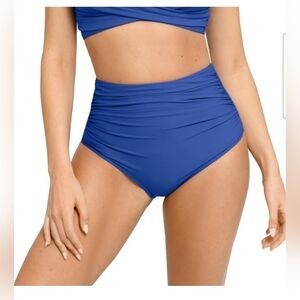 Popilush Blue High-Waisted Ruched Shapewear Tummy Control Bikini Bottom XXL